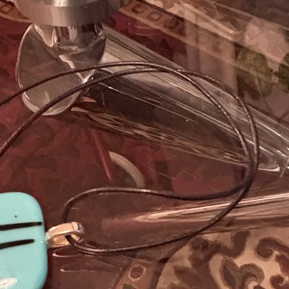 Turquoise color art glass with sterling silver 925 on clasp, Pendant Necklace - Picture 5 of 7